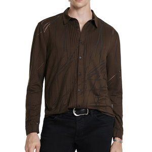 John Varvatos Collection Men's Phoenix Etched Burnout LS Shirt Dark Brown 2XL